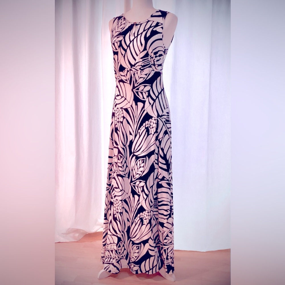 Talbots Blue & White Paisley Knit Jersey Maxi Dress